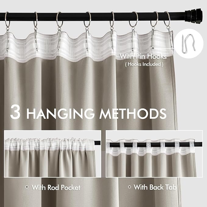 MIULEE Stone Back Tab Blackout Curtains 120 Inch Long 2 Panels Set for Bedroom, Rod Pocket/Pinch Pleated Extra Long Thermal Insulated Living Room Darkening Light Blocking 10FT Drapes