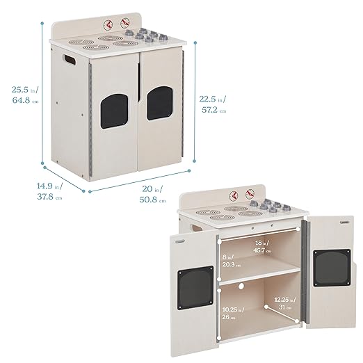 ECR4Kids Play Kitchen Stove, Wooden Playset, White Wash