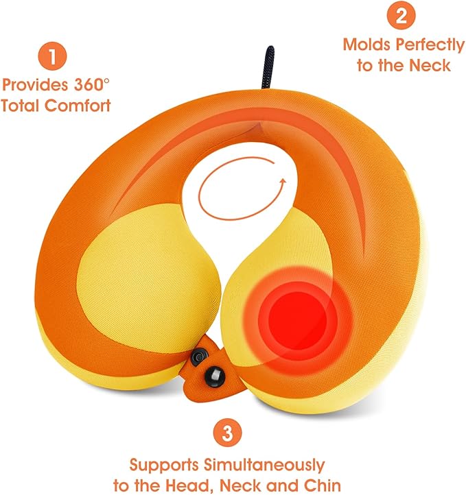INFANZIA Kids Chin Supporting Travel Neck Pillow, Helps Support Head and Neck, Comfortably Designed for Head, Neck, and Chin Support - Gifts for Toddler/Child/Kids, Orange