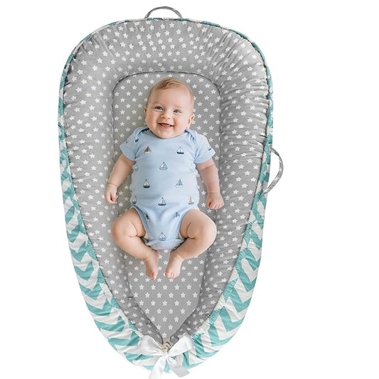 Baby Lounger - Baby Lounger for Newborn 0-24 Months, Breathable and Soft Cotton Cover Baby Nest, Portable Cozy Tummy Time Lounger for Home and Travel, Ideal Baby Essentials & Shower Gifts