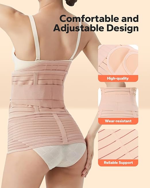 3 in 1 Postpartum Belly Band (Beige), Post Partum Waist Binder, Posture Correction Abdominal Binder, Belly Band Postpartum Belly Wrap, Postpartum Belly Wrap (For waistline 29"-37", L)