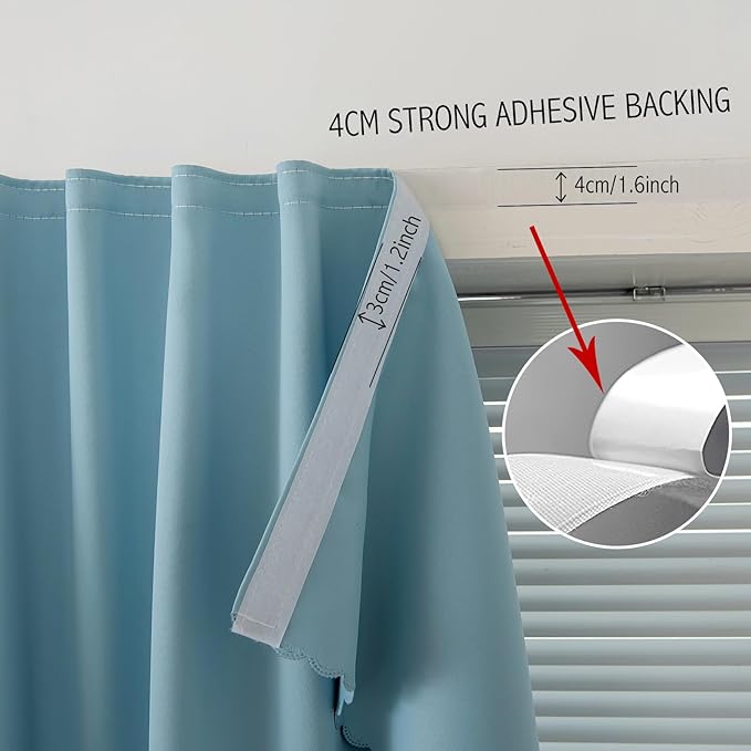 Self Adhesive Curtains, Black Out Shade for Window, Blackout Fabric Temporary Window Coverings Easy to Hang Curtains No Rod Needed, Use for Bedroom, Room, Kitchen, 59" W X 59" L, Lake Blue, 1 Panel