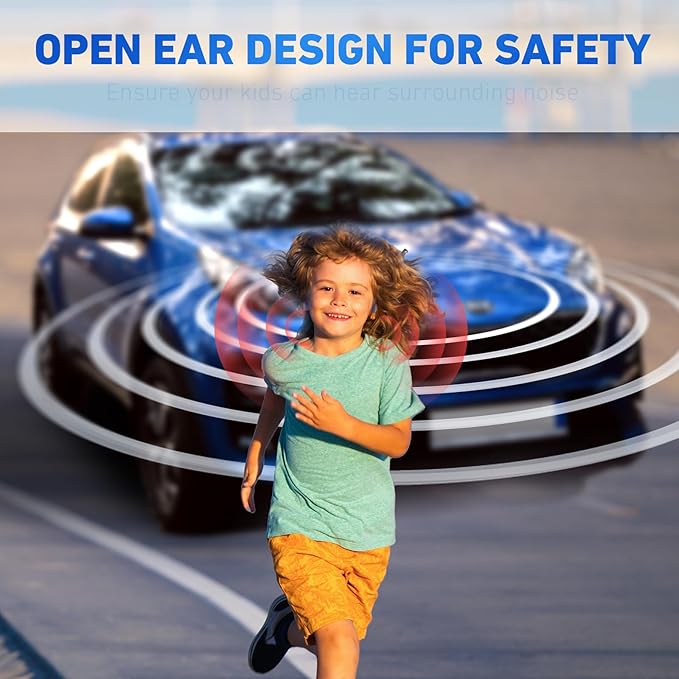 Kids Headphones, Bluetooth 5.2 Air Conduction Open Ear Headphones, 85dB Volume Limiting, Stereo Sound with Mic, IPX5 Waterproof, 20H Playtime, Perfect for School and Outdoor Activities-Blue