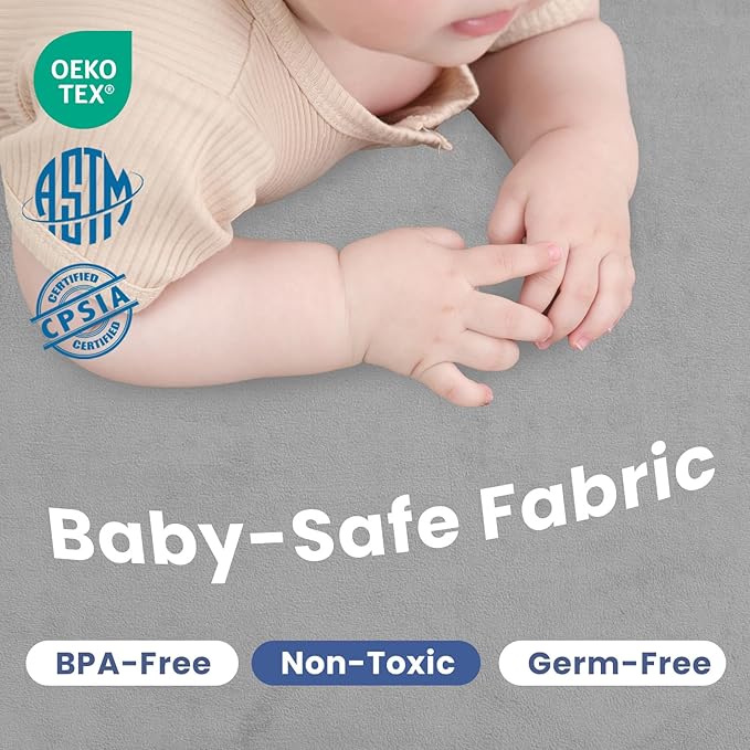 Baby Play Mat for Floor,1.3" Thick Memory foam Tummy Time Mat,79"×158“ Extra Large Soft Velvet Nursery Rug,Non Slip Safe for Crawling,Toddlers,Infants,kids,Tatami Style for Living Room(Light Grey)