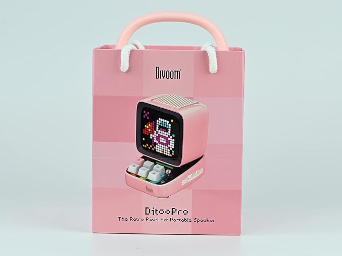 Divoom Ditoo Retro Pixel Art Game Bluetooth Speaker with 16X16 LED App Controlled Front Screen (Pink)