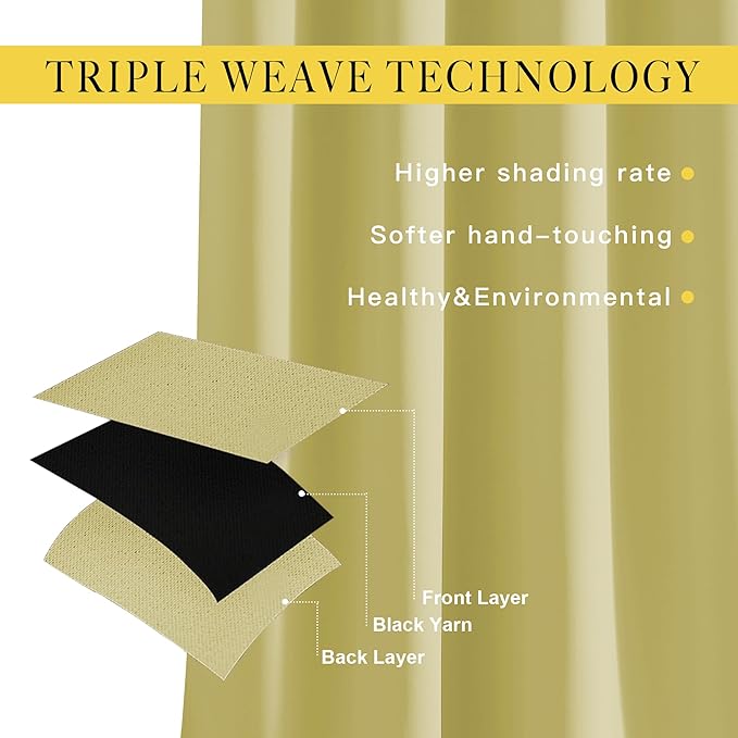 NICETOWN Paler Yellow Blackout Curtains for Bedroom (1 Pair, 52 x 84 inches), Farmhouse Thermal Insulated Room Darkening Drapes for Windows