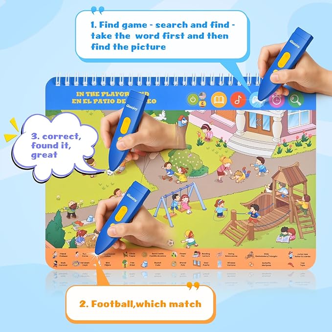 Interactive Search and Find Activity Books for Kids Ages 3-5, Toddler Travel Games Toys for Car Airplane, Road Trip Activities for Kids 4-8, Educational Preschool Learning Toys Gift with a Talking Pen