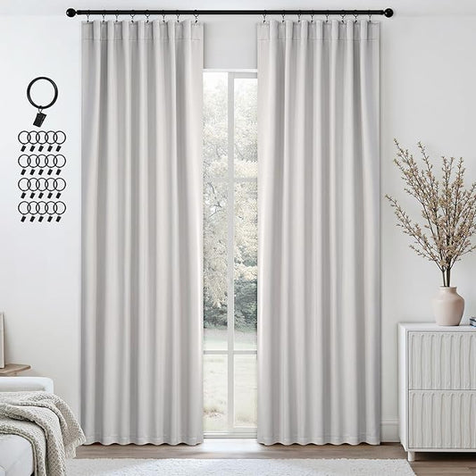 ANRODUO Back Tab Blackout Curtains for Bedroom Living Room, Rod Pocket Pinch Pleated Thermal Insulated Room Darkening Curtains 84 Inches Long 2 Panels, Greyish White, 42 x 84 Inch