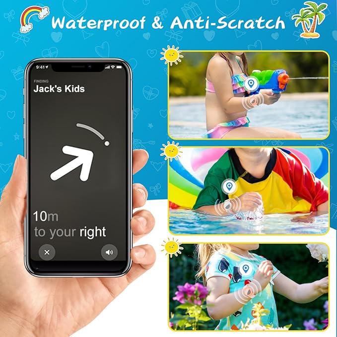 Waterproof Air Tag Bracelet for Kids (2 Pack), Soft Nylon Hidden Air Tag Wristband Full Cover Lightweight GPS Tracker Holder Compatible with Apple AirTag Band for Toddler Child (Light Rainbow/Pink)