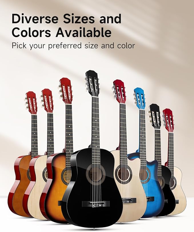 Moukey 38" Acoustic Guitar for Beginners Kids Youth Adult Cutaway Guitarra Acustica Kit with Chord Poster, Gig Bag, Tuner, Picks, Nylon Strings, Capo, Strap - Natural