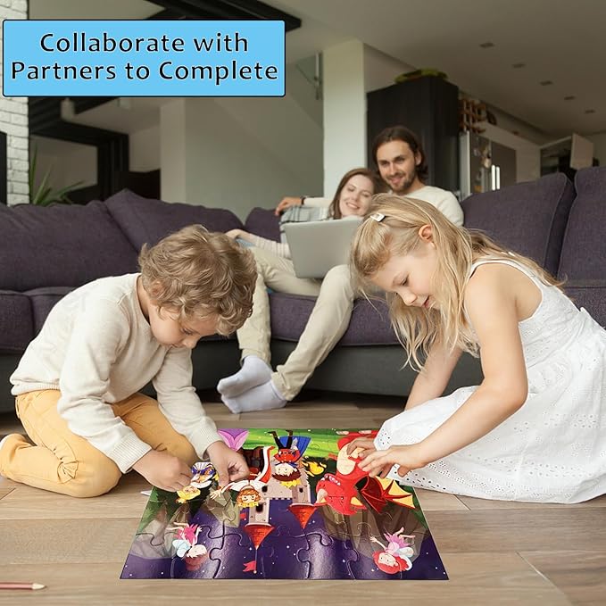 Jumbo Fairy Tales Floor Puzzle for Kids, Large Jigsaw Puzzles 35 Piece for Kids Ages 3-5,Preschool Learning & Education Toys, Gifts for 4-8 Year Old Boys and Girls (Kingdom Story)