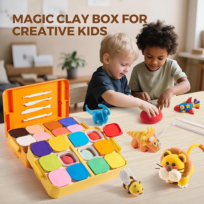 Air Dry Clay for Kids, 24 Colors Modeling Clay Kit with Storage Box & Sculpting Tools, Magic Molding Clay for Boys & Girls Crafts Gift, Age 6-12 Year Olds