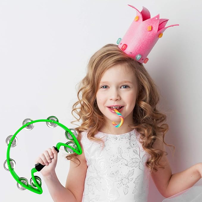 EastRock Tambourine,Metal Jingles Hand Held Percussion-Half Moon Tambourine for Kids, Adults, KTV, Party GREEN