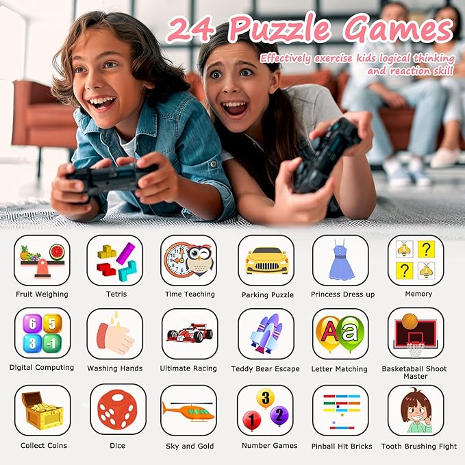 Smart Watch for Kids Gift for Girls Age 5-12, 1.54" Touch Screen Watch with HD Camera Video 24 Games Music Pedometer Flashlight Alarm Clock, Gifts for 7 8 9 10 Year Old Girls Boys