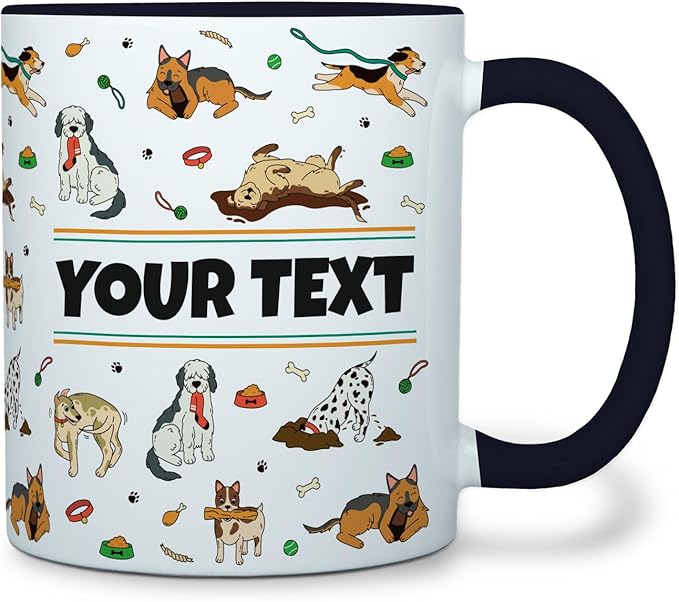 Personalized Mug for Kids - Dogs - Custom Name/Text, Ceramic Hot Chocolate/Cocoa/Coffee Cup for Boys/Girls, Birthday/Christmas/Holiday Gift - 11 oz, Black Handle
