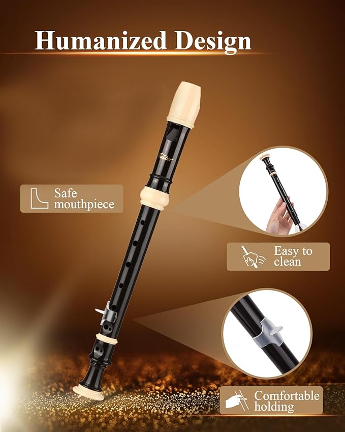 Eastar Soprano Recorder for Beginners Kids, Baroque style C Key Recorder Instrument ABS Classic 3 Piece with Cleaning Kit, Thumb Rest, Leather Bag, Fingering Chart, Brown, ERS-21BB