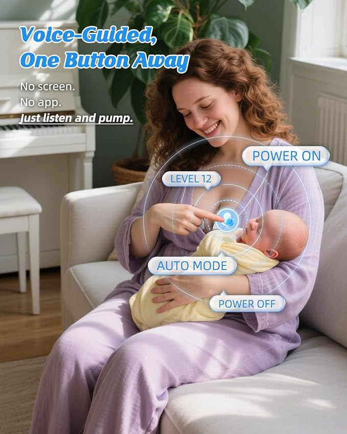 Hands Free Breast Pump MY-381 – Wearable Breastfeeding Pump, Rechargeable Electric Pump with Voice Prompts, 4 Modes & 12 Suction Levels – Portable, BPA-Free, Double Pack (White)