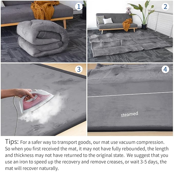 Baby Play Mat for Floor,1.3" Thick Memory foam Tummy Time Mat,Soft Coral Velvet Nursery Rug,Extra Large Non Slip Crawling Mats for Toddlers,Infants,kids,Yoga Mats & Tatami Style for Living Room(Dark Gray)