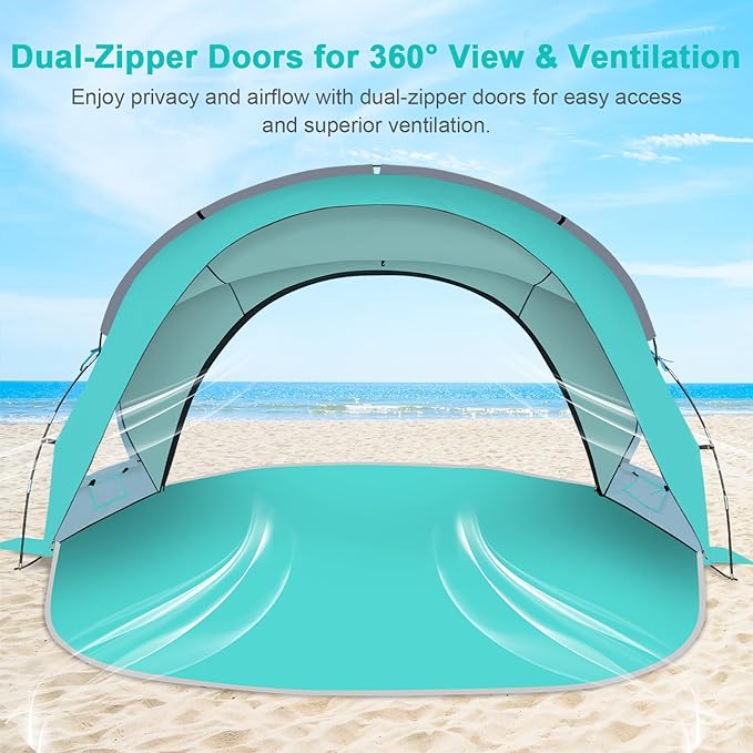 Gorich Beach Tent Sun Shelter with UPF50+ UV Protection for 3/4-5/6-7 Person, Lightweight & Portable Beach Shade Canopy with 2 Zippered Doors, Easy Setup Family Beach Umbrella