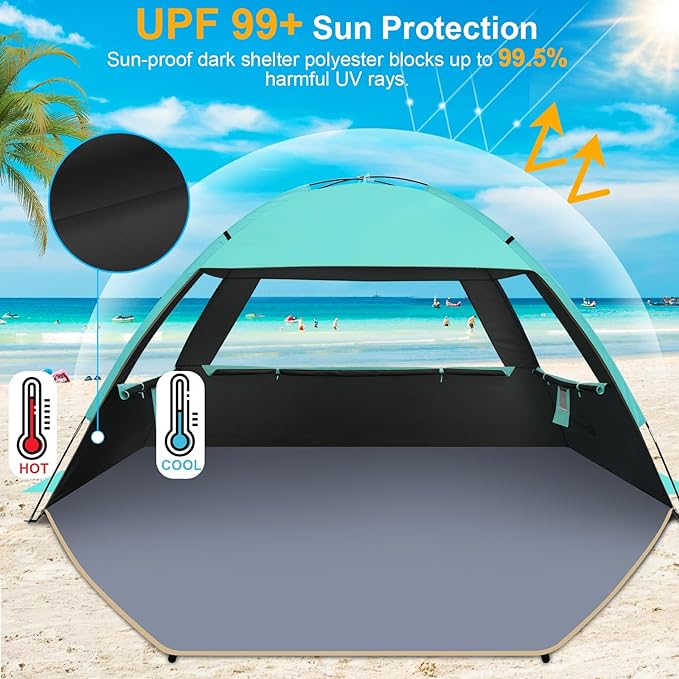 Gorich Beach Tent Sun Shelter for 3/4-5/6-7/8-10 Person with UPF 50＋ UV Protection, Lightweight & Easy Setup Beach Shade Canopy, Portable Beach Shade Tent Beach Cabana