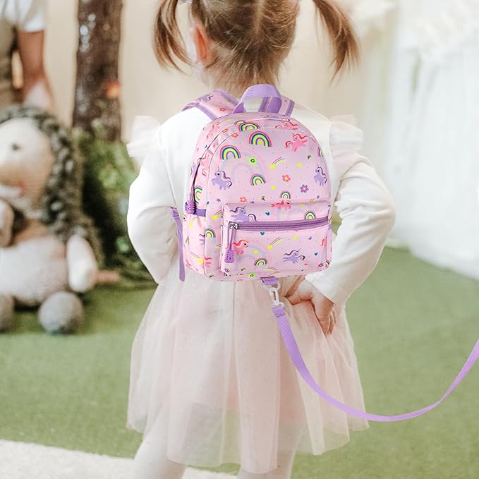 Accmor Toddler Backpack Leash, Cute Unicorn Baby Backpacks with Anti Lost Wrist Link, Mini Kids Backpack Leash Walking Harness for Outdoor Travel, Small Backpack Tether for Boys Girls 1-3 (Pink)
