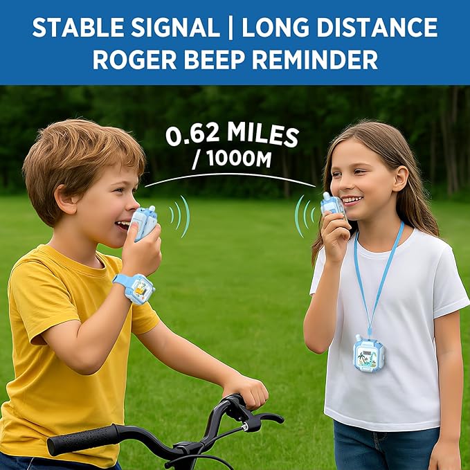 Walkie Talkies for Kids Rechargeable 2 Pack, Wearable Wrist & Lanyard Watch with Flashlight, Fun Stickers, Toys Gifts for Boys Girls Age 3-12 for Outdoor Camping, Hiking, Birthday, Christmas (Blue)