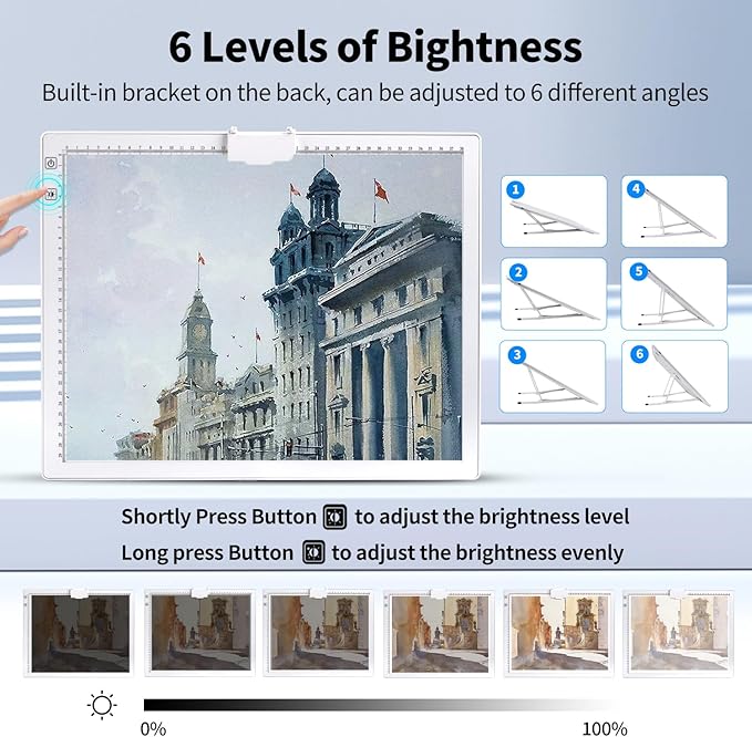 A3 Light Pad, Elice Tracing Light Box 3 Colors Mode Stepless and 6 Levels of Brightness Light Copy Pad, Wireless Rechargeable Led Light Board for Weeding Vinyl Diamond Painting Sketching (White)