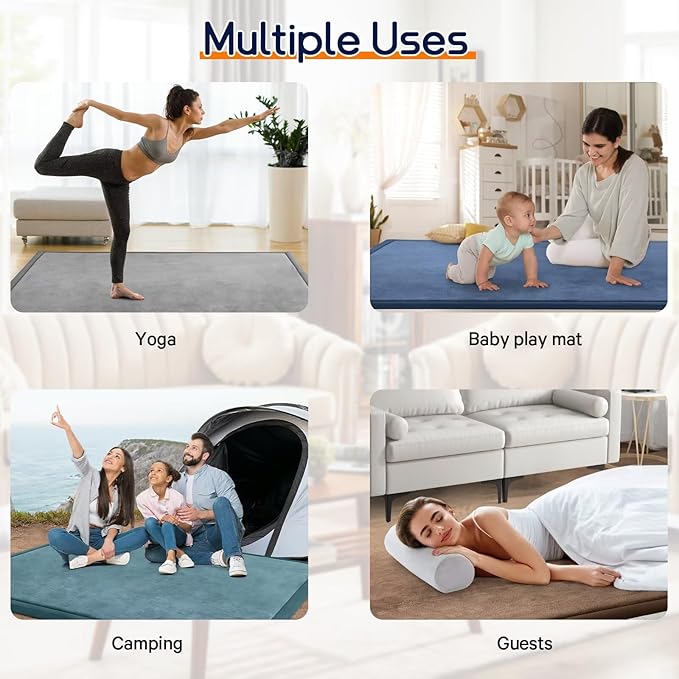 Baby Play Mat for Floor Tummy Time Mat Nursery Rug Muscle Mat Area Rug Playroom Rug Tatami Mat 13'1"x6'7" Memory Foam 1.3" Thick Crawling Mat For Babies,Toddlers, Infants, Kids,Floor Mat(Beige)