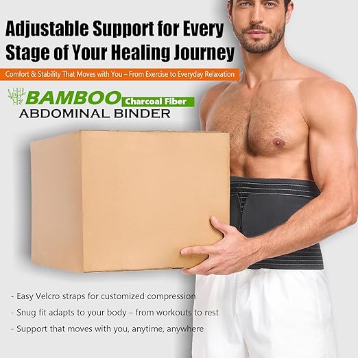 Abdominal Binder for Men and Women – Post Surgery & Postpartum Recovery Hernia Support Belt Waist Trainer for Men Adjustable Compression Wrap (Black,S)