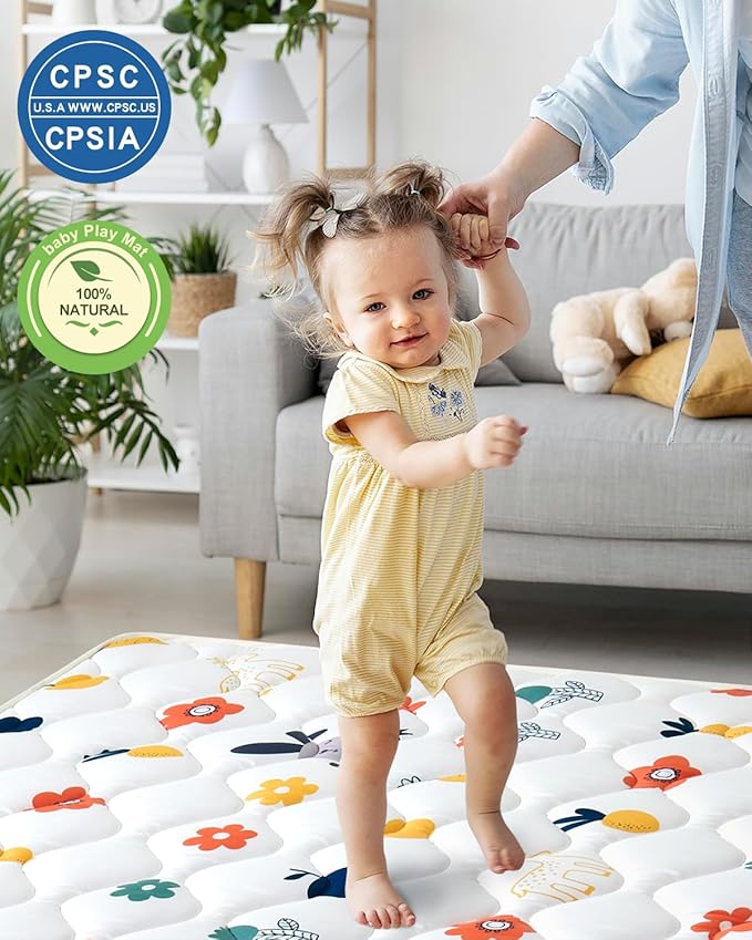 Odorless Premium Foam Baby Play Mat 79" x 71", Soft Microfiber Fabric Crawling Mat for Floor- Comfortable and Hypoallergenic, Non-Slip Cushioned Floor Playpen mat for Infants,Babies,Toddlers