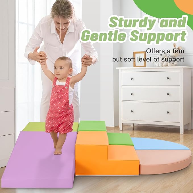 6-Piece Foam Climbing Blocks for Toddlers: Baby Foam Climbing Gym PU Leather Colorful Indoor Toy Building Blocks