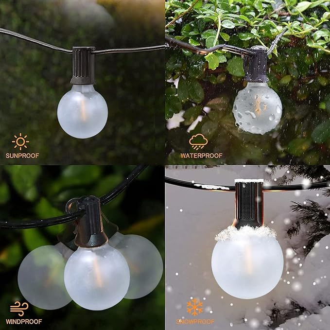 50Ft LED Outdoor Patio String Lights - Waterproof Globe Lights with 52 Shatterproof Frosted Bulbs, Connectable for Wedding, Party, Christmas & Garden Decor, Black Wire