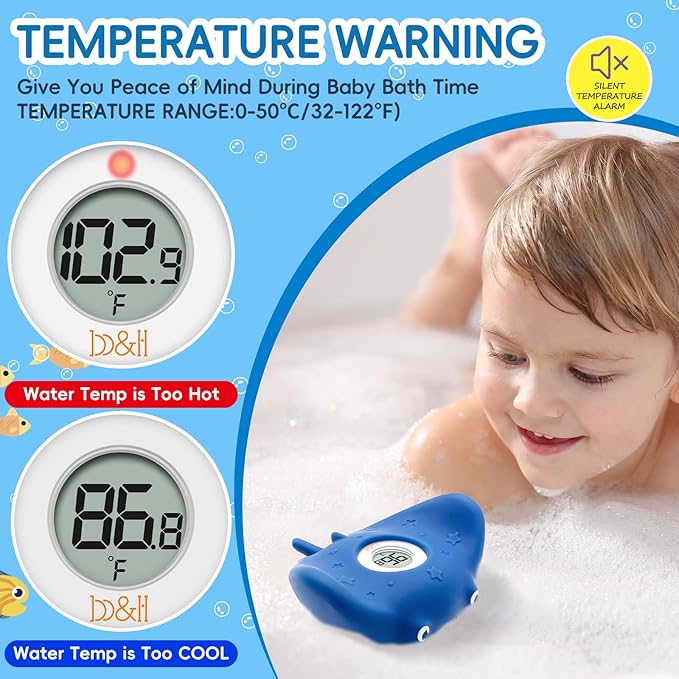 b&h Silicone Baby Bath Thermometer - Safety Digital Infant Bathtub Temperature Thermometer, Color-Coded Display, Quick-Read, Detachable Silicone Jacket, Dishwasher Safe, Temperature Toy