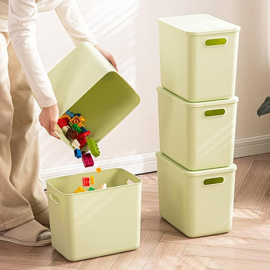 5 pack large plastic White storage bins Baskets, Toy Box Chest with Lids and Handle，Organizer Containers for Baby，Kids,snacks,Nursery，Shelves，Playroom, Bedroom，Office,Closet，home