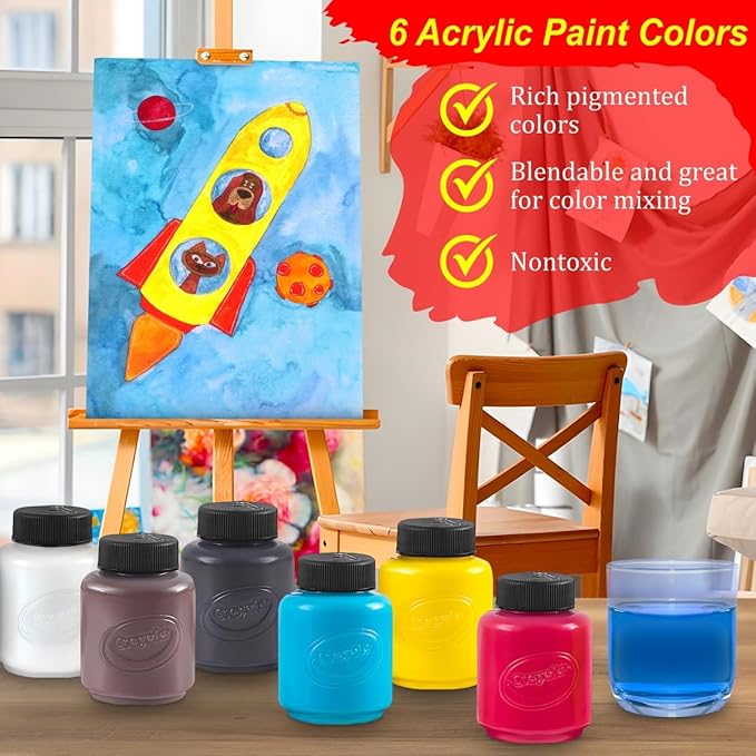 Acrylic Paint Set for Kids Includes 6 Acrylic Paints, Painting Canvas, 7 Paintbrushes, Paint Pallet, Arts and Crafts for Kids Canvas Painting Supplies Bundle