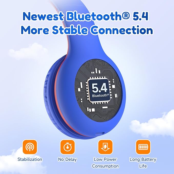 EarFun K2 Kids Bluetooth Headphones, Kids Headphones with Volume Limited, 40H Playtime, Built-in Mic, Stereo Sound, Foldable Over-Ear Headphone for School/Travel/iPad/Tablet, Blue