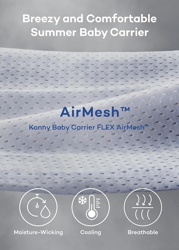 Konny Baby Carrier Flex AirMesh with Head Support- Adjustable, Easy to Wear Baby Wrap Sling, Perfect for Newborn Babies Essentials up to 44 lbs (XS-XL) - Mint Grey