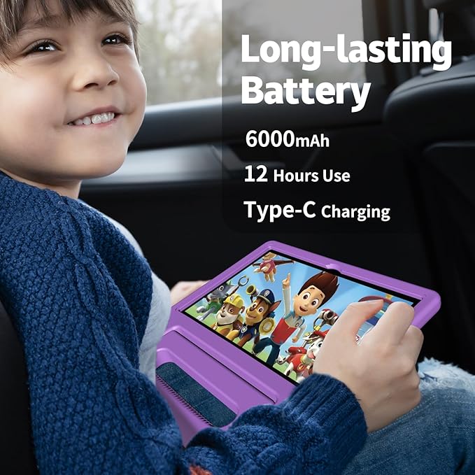 Kids Tablet, 10.1 Inch Tablet for Kids Android 14, 64GB Octa-Core, WiFi, Big Battery, Kids Space, Parental Control 1280 * 800 HD Display Children Tablets Purple