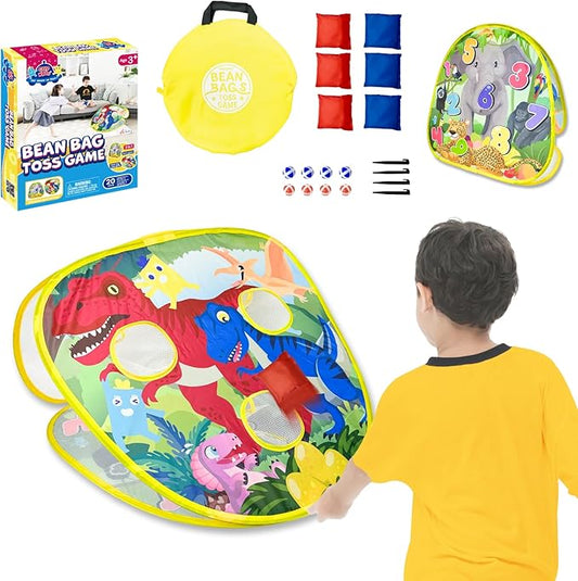 2-in-1 Dinosaur & Animal Bean Bag Toss Game – Double-Sided 27" Target Board with 6 Bean Bags – Outdoor & Indoor Toy for Toddlers & Kids Ages 3-6 – Birthday Gift - Amazon Exclusive