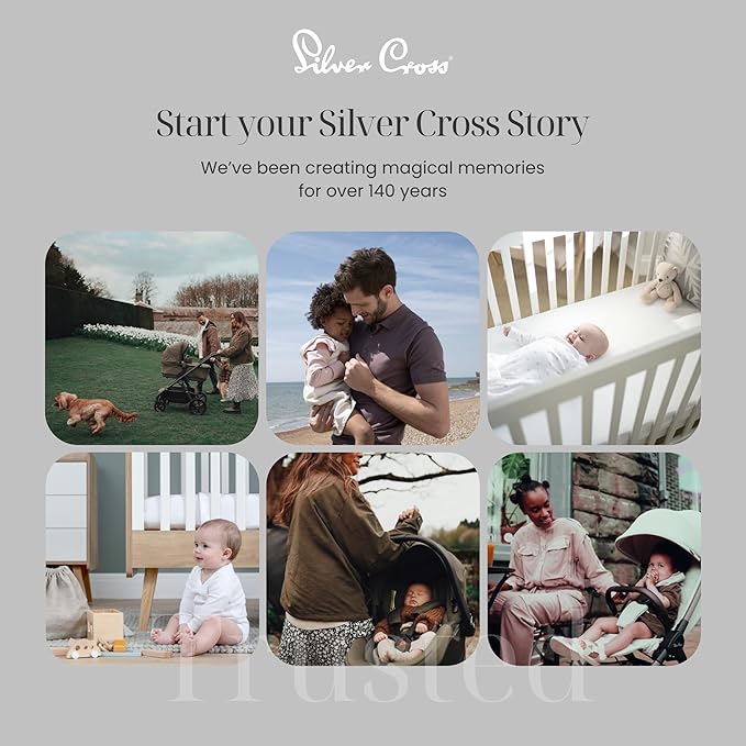 Silver Cross Sleep & Go 3 in 1 Travel Crib - Converts Newborn Bassinet, Crib to Playard - Portable, Lightweight, Easy to Pack with Comfortable Mattress for Infants to Toddlers - Carbon (Sustainable)