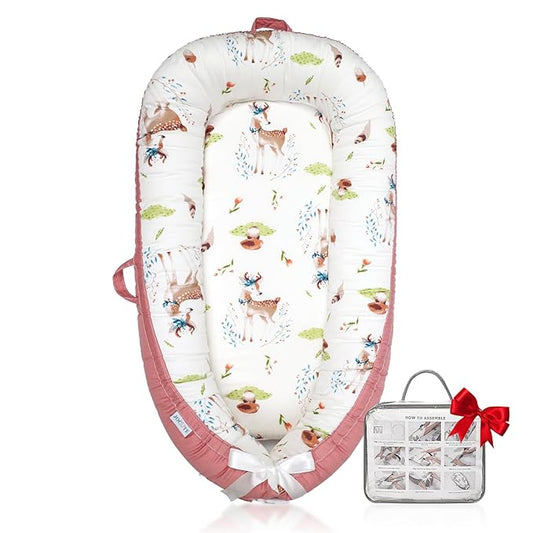 Baby Lounger | Organic Cotton Infant Lounger | Reversible, Adjustable & Portable Floor Lounger | Soft, Breathable, Washable Cover