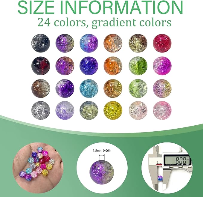 JULIMAIDONG 8mm Glass for Bracelets, 24 Colors Round Crystal Glass Bracelet Making Kit for Jewelry Making Kits Bead DIY Crafts with Spacer Charms Accessories (8MM, 24 Crackle Color)