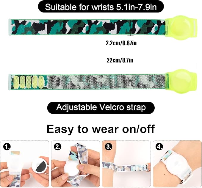 Compatible with Apple AirTag Bracelet for Kids, Camo Nylon Air Tag Wristband, Protective Case for Airtag GPS Tracker Holder, Adjustable Anti Lost Watch Band for Toddler Child Elder (Dark Green)