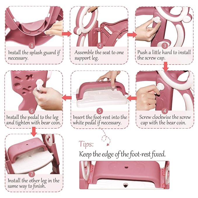 GrowthPic Pink Toddler Potty Training Seat with Step Stool – Foldable Toilet Trainer for Girls with Soft Cushion & Splash Guard, Adjustable Ladder Fits Standard & Elongated Toilets