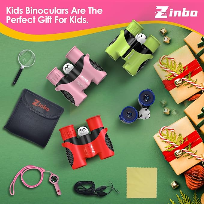 Binoculars for Kids, Toys for 3-12 Year Old Girls and Boys, Bird Watching Hiking Outdoor Learning Toy with Magnifying Glass &Compass, Birthday Easter Gifts Toys for Boy Kid Ages 3-6 (Pink)