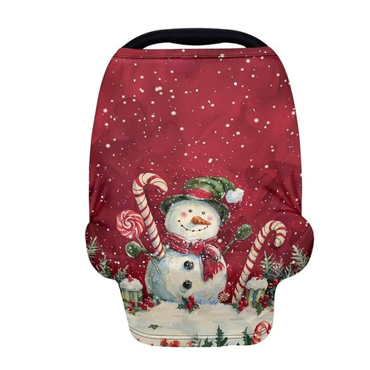 Binienty Snowman Car Seat Covers for Baby Boys Girls Infants,Christmas Snowman Carseat Canopy Cover Stretchy Breathable Babies Stroller Cover Canopies,Baby Shower Gifts