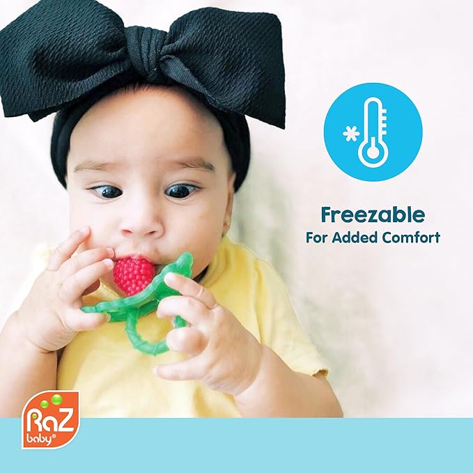 RaZbaby RaZberry Silicone Teether Pacifier – Teething Relief for Infants, Food-Grade, BPA-Free, Hands-Free, Natural Berrybumps Fruit Texture for Sensory Development, Freezable, 2-Pack - Black & White
