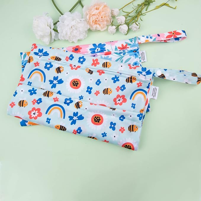 ALVABABY 2pcs Cloth Diaper Wet Dry Bags Waterproof Reusable with Two Zippered Pockets Travel Beach Pool Daycare Soiled Baby Items Yoga Gym Bag for Swimsuits or Wet Clothes LX-YX8688