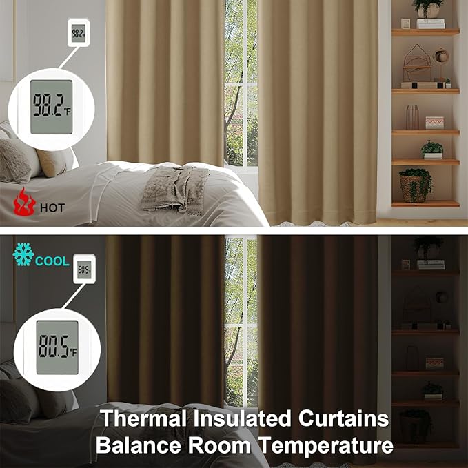 Simplebrand Ava Taupe Blackout Curtains for Bedroom 90 Inches Long 2 Panels Set, Solid Privacy Energy Saving Living Room Window Treatment Curtains Blackout Drapes, W40 x L90 Inch, Taupe