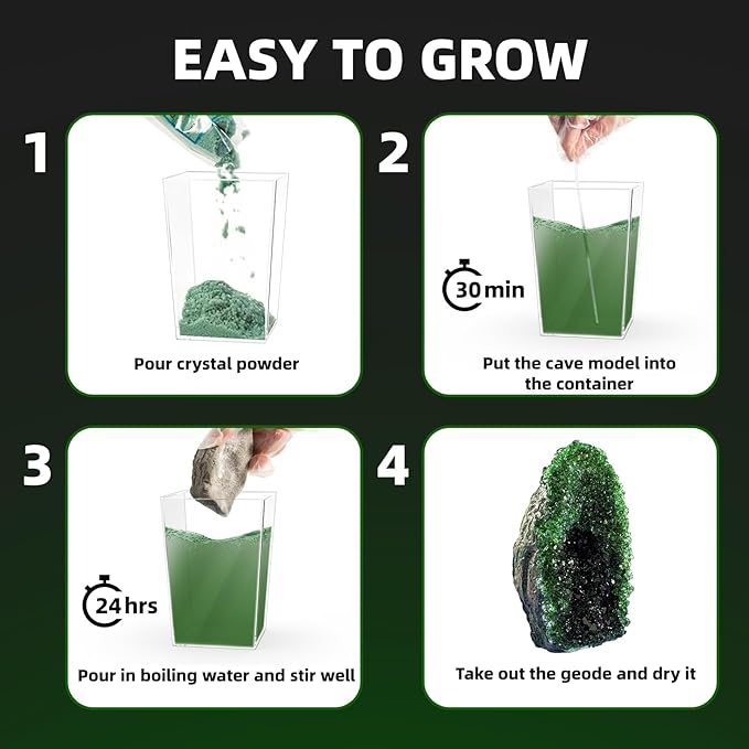 GobiDex Geodes Crystal Growing Kit for Kids, 24-Hour Fast Crystal Growth, Science Experiments Kit with Display Cases - DIY STEM Toys, Educational Gifts for Boys&Girls Ages 8-12,Geology Rock Collection